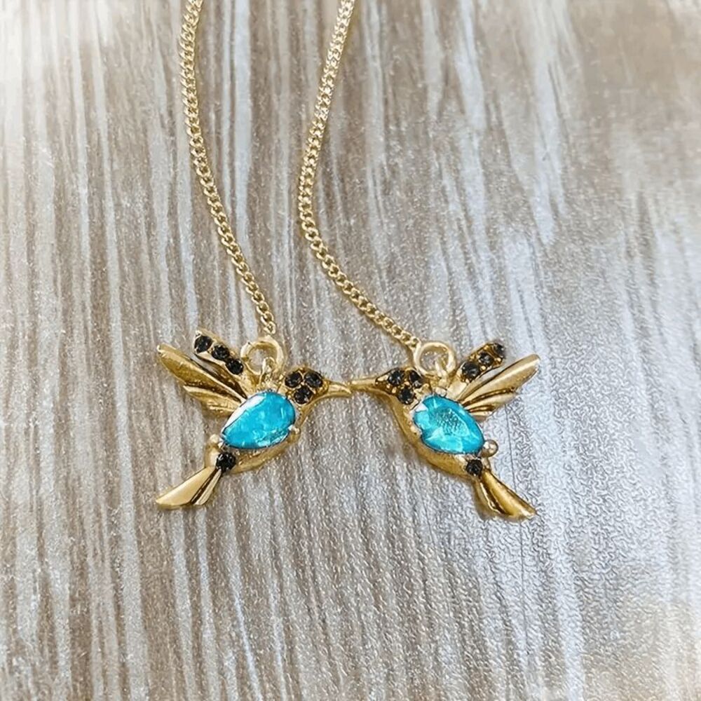 Wicked Silk Cute Dainty Flying Bird Dangling Earrings - Blue/Gold - Picture 3 of 3